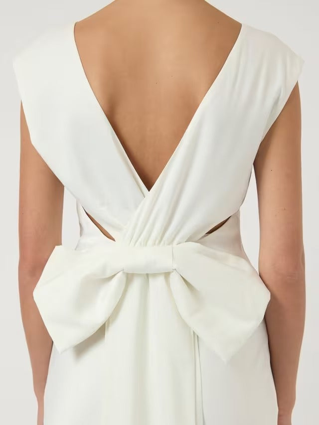 YAS Dottea Bow Back Sleeveless Sheath Maxi Wedding Dress - White - UK 10