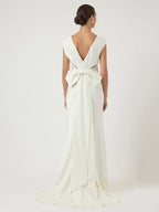 YAS Dottea Bow Back Sleeveless Sheath Maxi Wedding Dress - White - UK 10