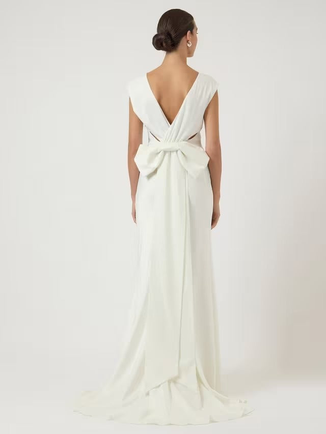 YAS Dottea Bow Back Sleeveless Sheath Maxi Wedding Dress - White - UK 10