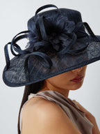 John Lewis Heather Wide Brim Floral Women’s Occasion Hat - Navy - One Size