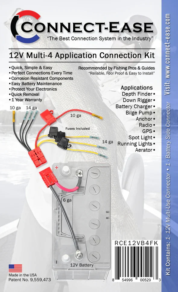 Connect-Ease 12 Volt Multi (4) Fused Connection Kit Fuses Included Lithium Compatible RCE12VB4FK