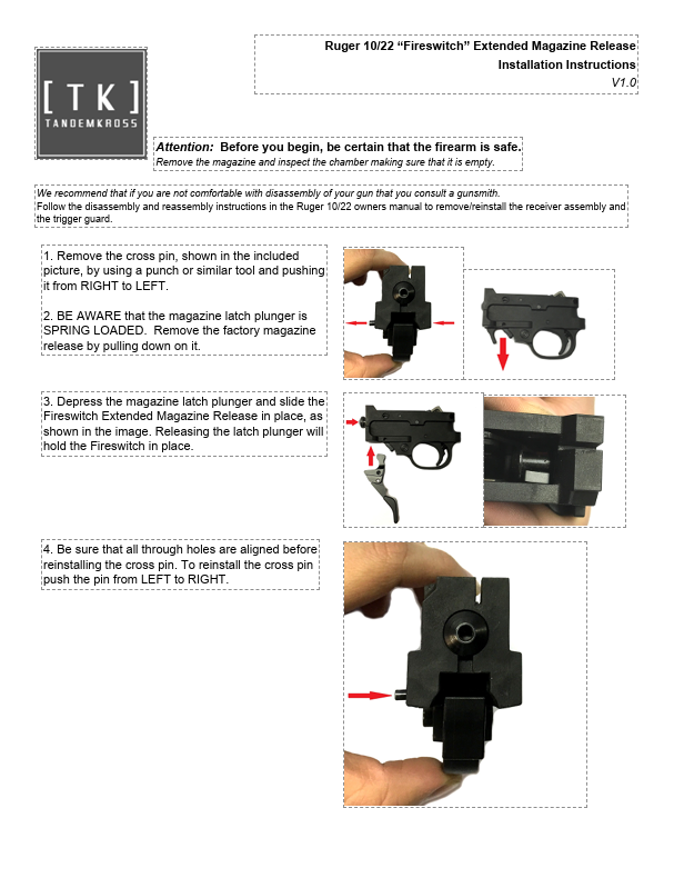 TANDEMKROSS Fireswitch Extended Magazine Release for Ruger® 10/22®