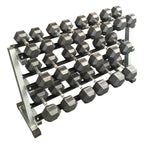 Muscle Motion Rubber Hex Dumbbell Set 10kg–40kg (10 Pairs) with 3-Tier Rack