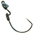 Close-up image of a single metallic fishing hook with a weighted head and swivel attachment, designed for use with the Z-Man Finesse Bullitz fishing lure.
