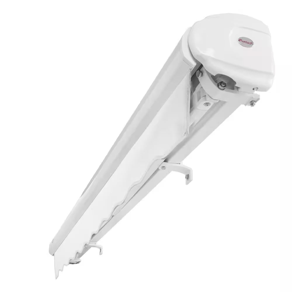 12 Ft. Motorized Retractable Awning with Remote – Heavy-Duty Cassette, Off White