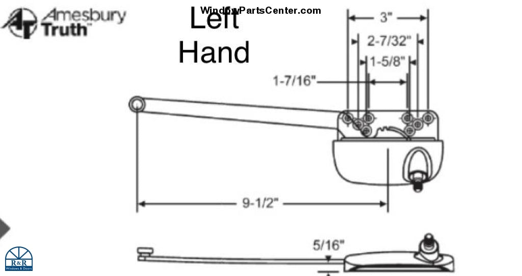 115 Amesbury Truth Single Arm 50 Series and 60 Series Operator Short Arm 9 1/2"