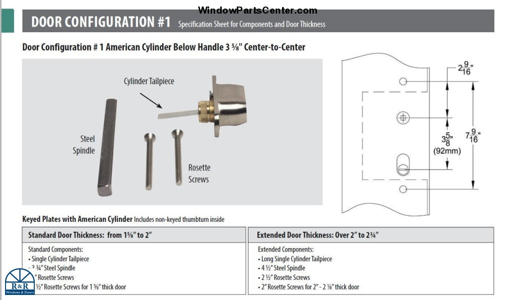 1172 EMTEK MULTI POINT LOCK TRIM DOOR CONFIG 1 Semi-Active Door 3 5/8 inch CTC