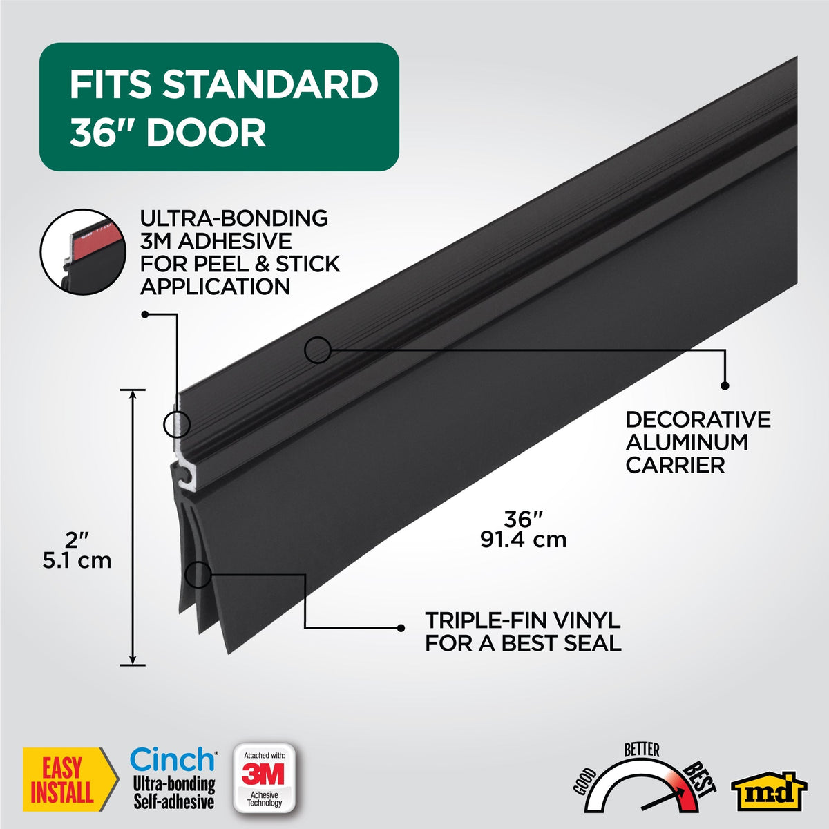Aluminum and Vinyl CINCH® Self-adhesive Door Sweep