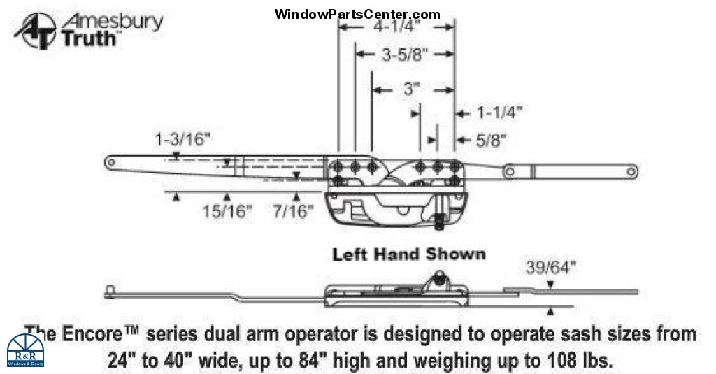 119 AmesburyTruth Encore Casement Sill Mount Dual Arm Operator 50.10