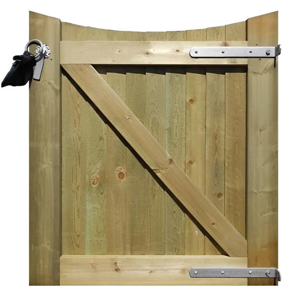 Concave Featherboard Gate (Left Hand Hanging) Complete with Fittings - 1.15m x 1m