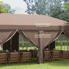 3 x 6m Garden Pop Up Gazebo, Wedding Party Tent with Sidewalls, Windows, Carry Bag, Brown
