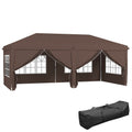 3 x 6m Garden Pop Up Gazebo, Wedding Party Tent with Sidewalls, Windows, Carry Bag, Brown