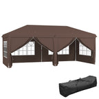 3 x 6m Garden Pop Up Gazebo, Wedding Party Tent with Sidewalls, Windows, Carry Bag, Brown