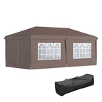 3 x 6m Garden Pop Up Gazebo, Wedding Party Tent with Sidewalls, Windows, Carry Bag, Brown