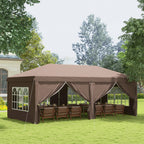 3 x 6m Garden Pop Up Gazebo, Wedding Party Tent with Sidewalls, Windows, Carry Bag, Brown