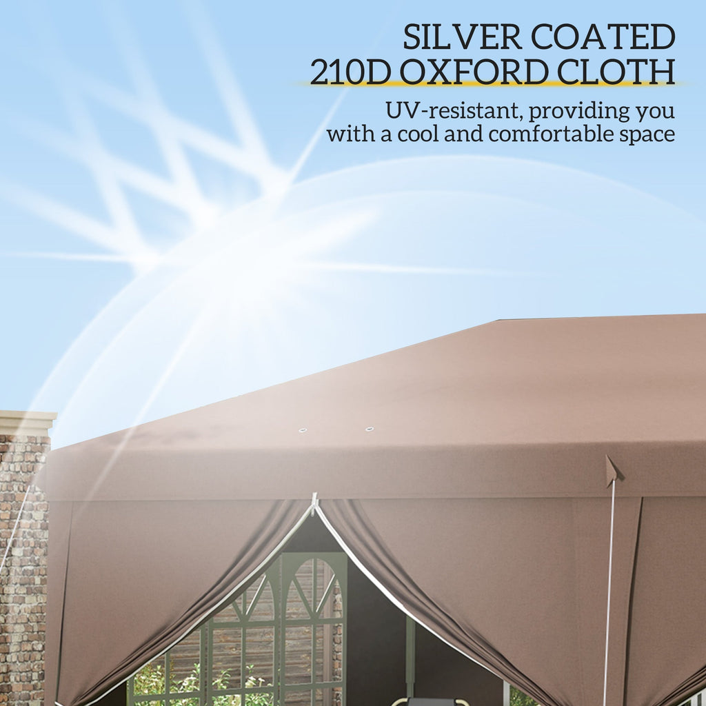 3 x 6m Garden Pop Up Gazebo, Wedding Party Tent with Sidewalls, Windows, Carry Bag, Brown