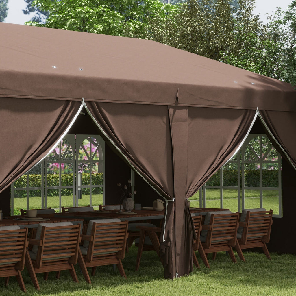 3 x 6m Garden Pop Up Gazebo, Wedding Party Tent with Sidewalls, Windows, Carry Bag, Brown