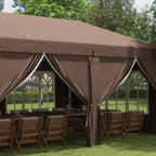 3 x 6m Garden Pop Up Gazebo, Wedding Party Tent with Sidewalls, Windows, Carry Bag, Brown