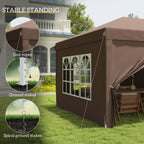 3 x 6m Garden Pop Up Gazebo, Wedding Party Tent with Sidewalls, Windows, Carry Bag, Brown