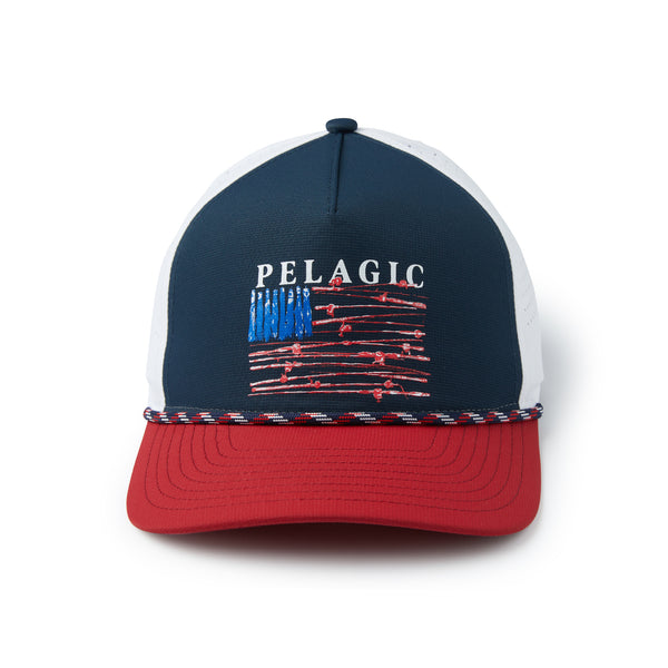 Pelagic Upswell Reel Flag Mid Crown Trucker Hat