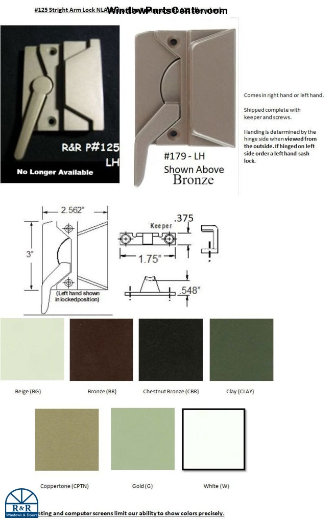 125 Sash Lock Elbow Arm - Awning  and Casement Window Lock