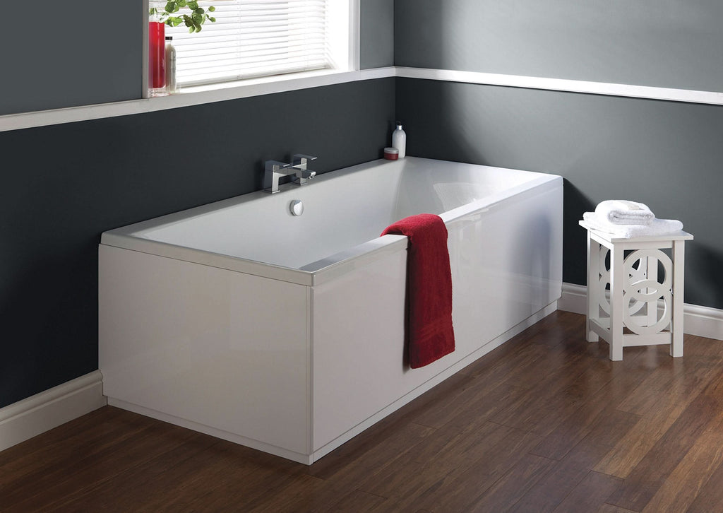 iBathUK Strava Double Ended Rectangular Acrylic Bathtub with Adjustable Feet, Modern White Gloss Bathroom Tub,1700 x 700mm