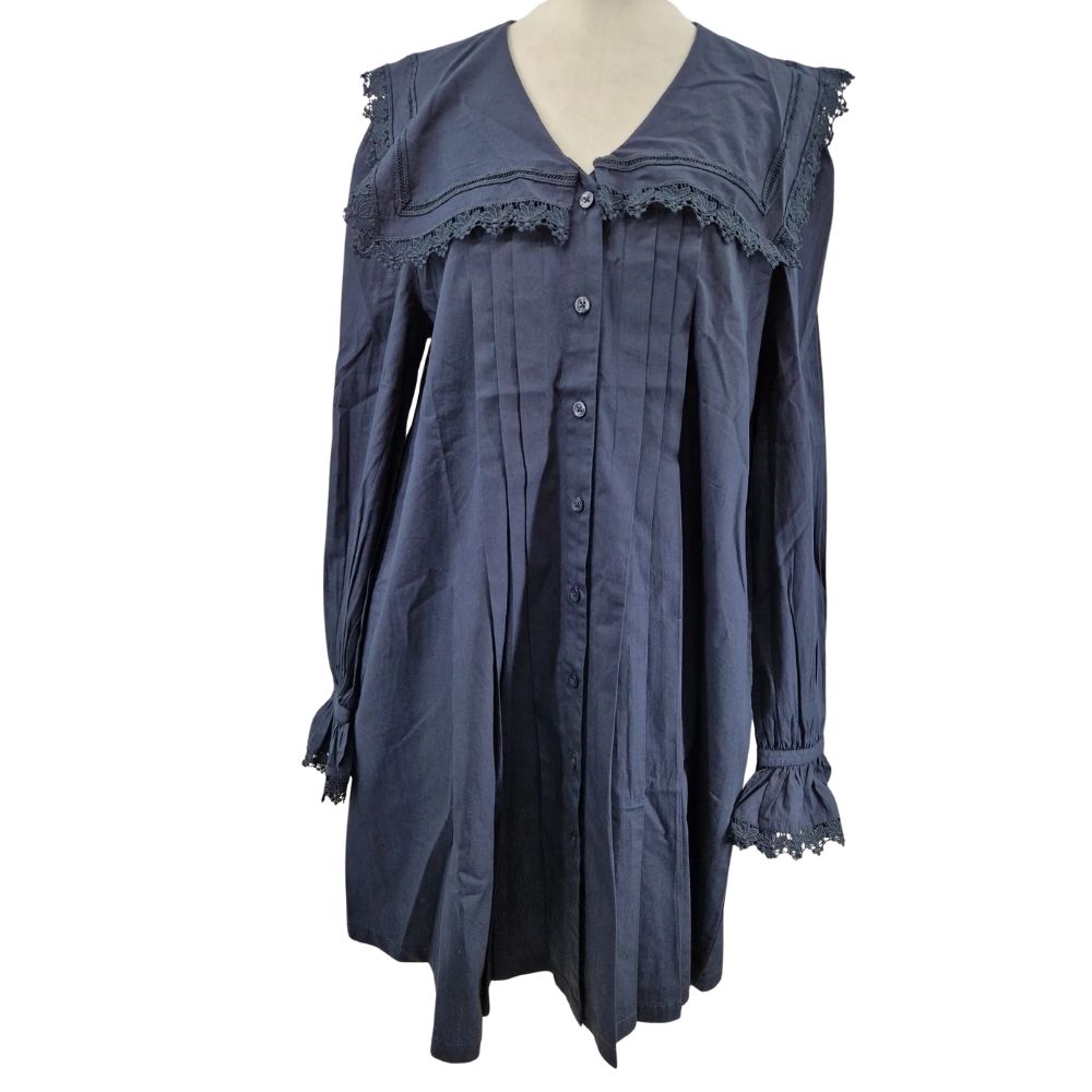 Barbour Tisbury LDR1019 Cotton Lace Collar A-Line Mini Dress - UK 8 - Navy