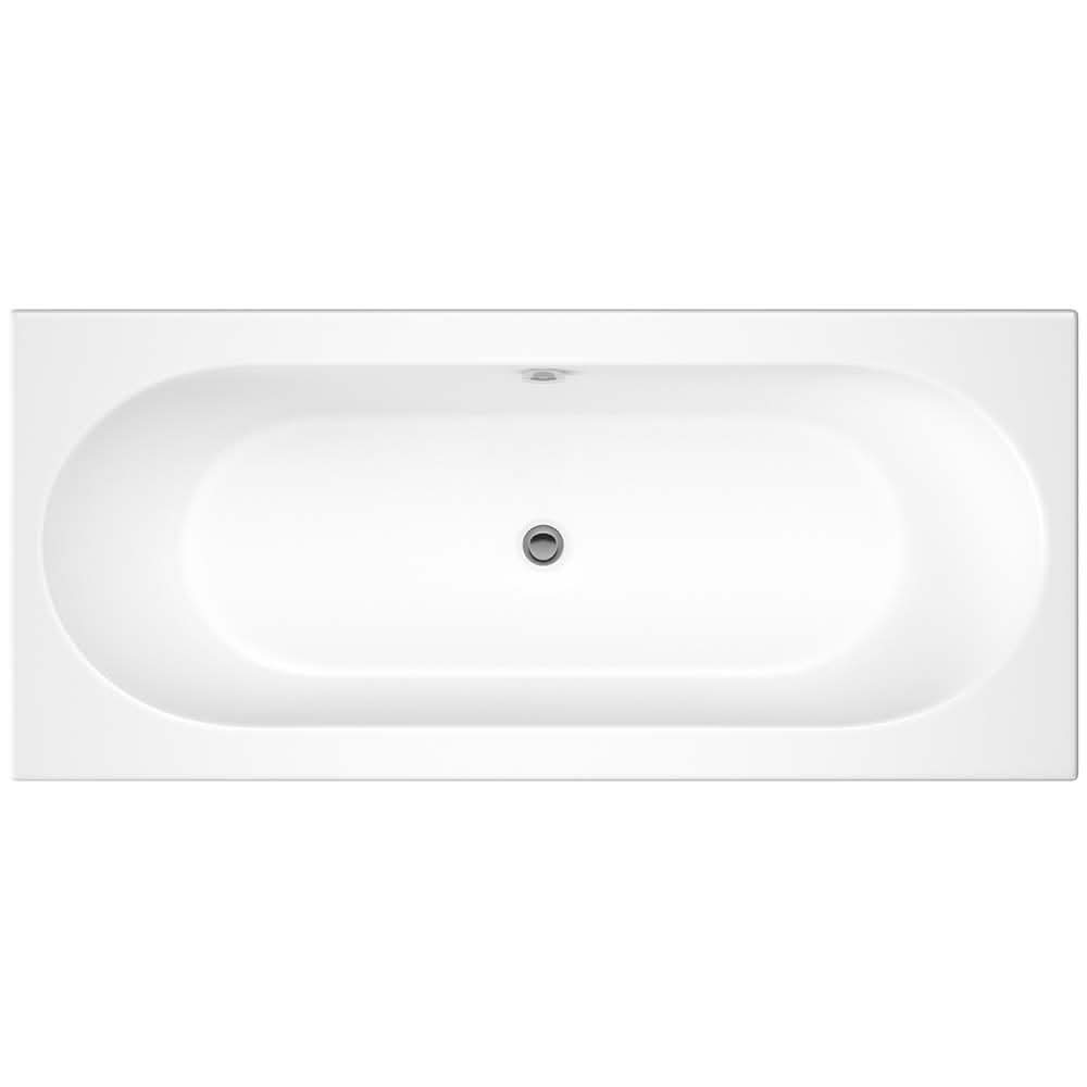 iBathUK Olira Double Ended Rectangular Bath with Rounded Interior, White Gloss Acrylic Bathtub, 1700 x 700mm