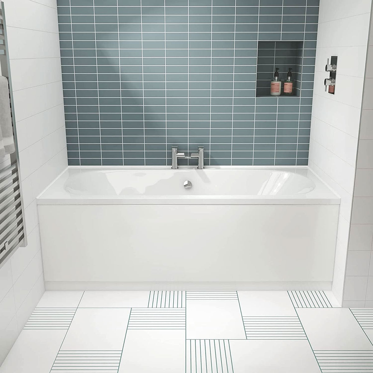 iBathUK Olira Double Ended Rectangular Acrylic Bathtub with Rounded Interior, White Gloss Bathroom Bath, 1700 x 750mm