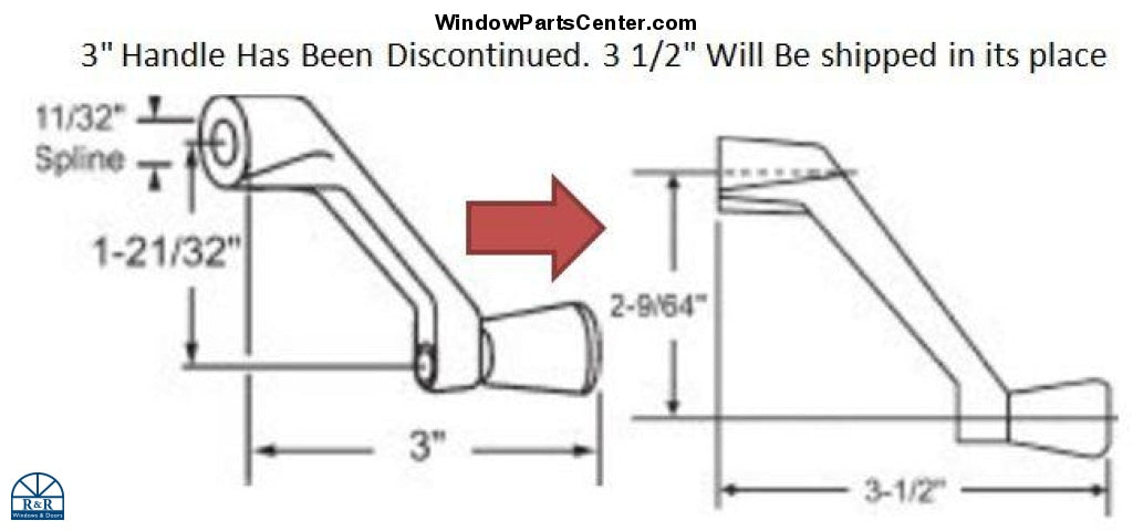 Handle Roto Crank - 3" with 11/32" Spline - DISCONTIUED See Product Description for Replacement Option