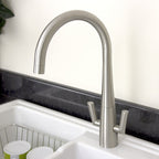 Astini Cosmopolitan Twin Lever Kitchen Sink Mixer Tap with Brushed Steel and Chrome Finish