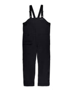 Simms Men's Challenger Rain Bib in black with adjustable shoulder straps, designed for waterproof protection and comfort during fishing activities.