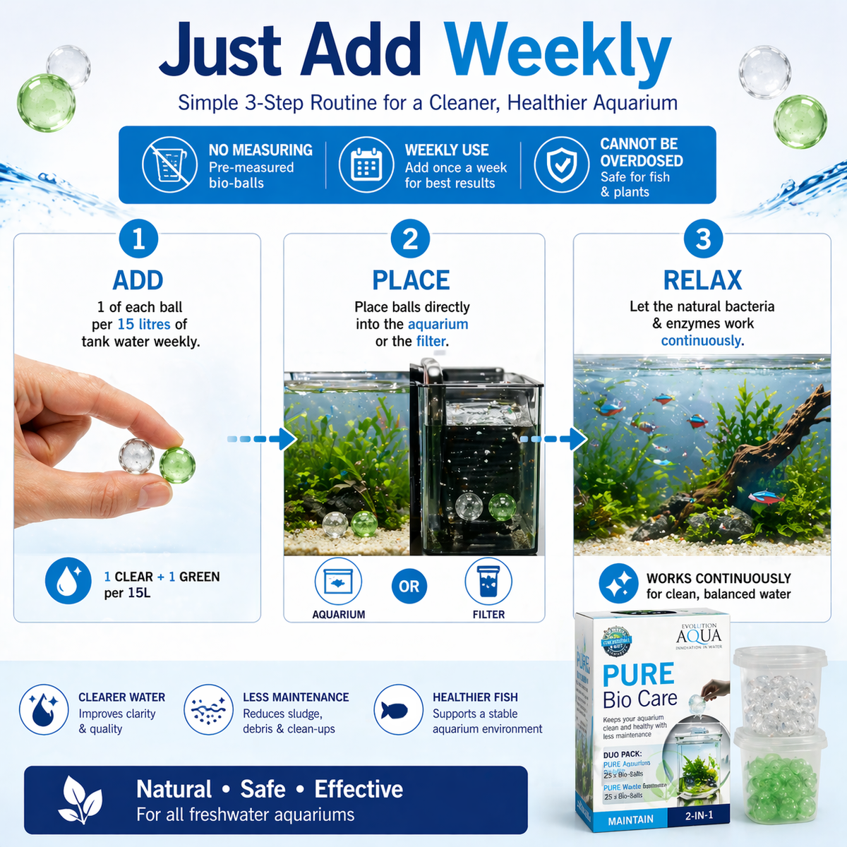 Evolution Aqua PURE Bio Balls - Water Treatment for Clear Water & Waste Removal