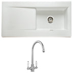 Astini Desire 100 1 Bowl White Ceramic Kitchen Sink with Waste & Colonial Tap