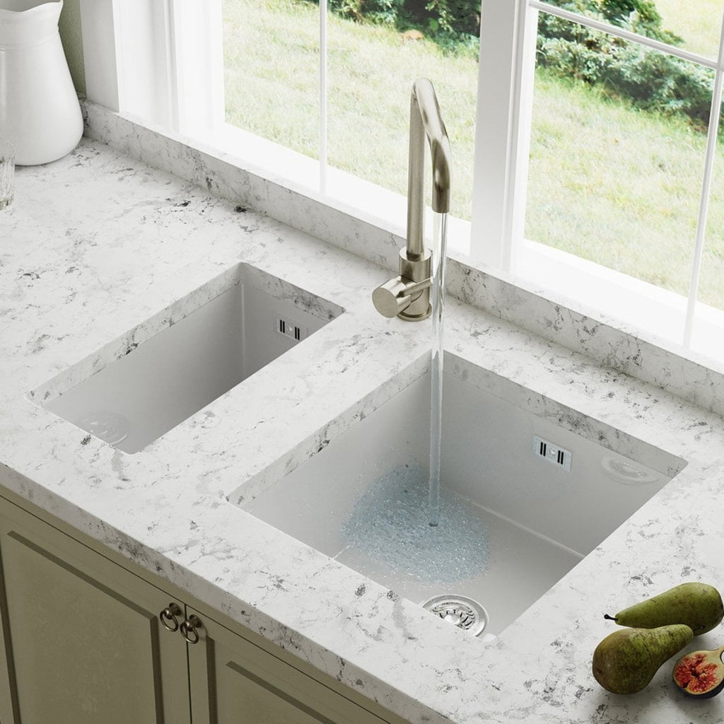 Astini Hampton 150 1.5 Bowl White Ceramic Undermount Kitchen Sink with Waste