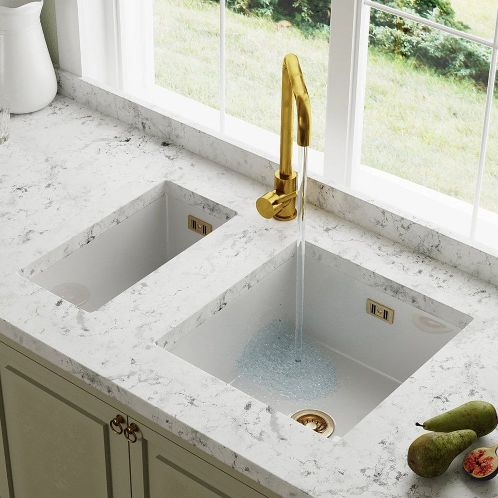 Astini Hampton 150 1.5 Bowl White Ceramic Undermount Kitchen Sink with Waste
