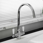 Astini Colonial Ceramic White Handle Twin Lever Kitchen Mixer Tap