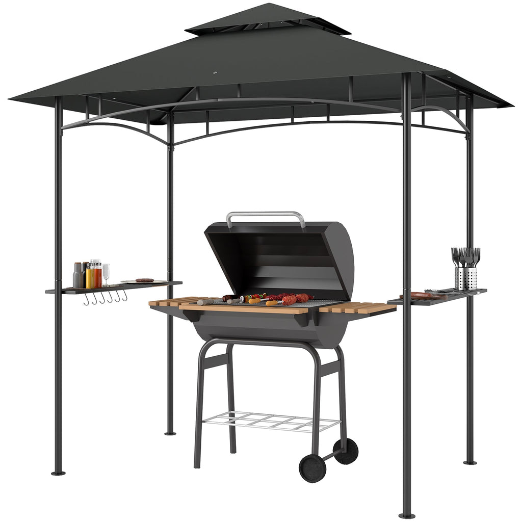 8' x 5' Grill Gazebo Canopy with LED Lights, 2 Side Shelves, Basket & Hooks for Picnic, Dark Grey