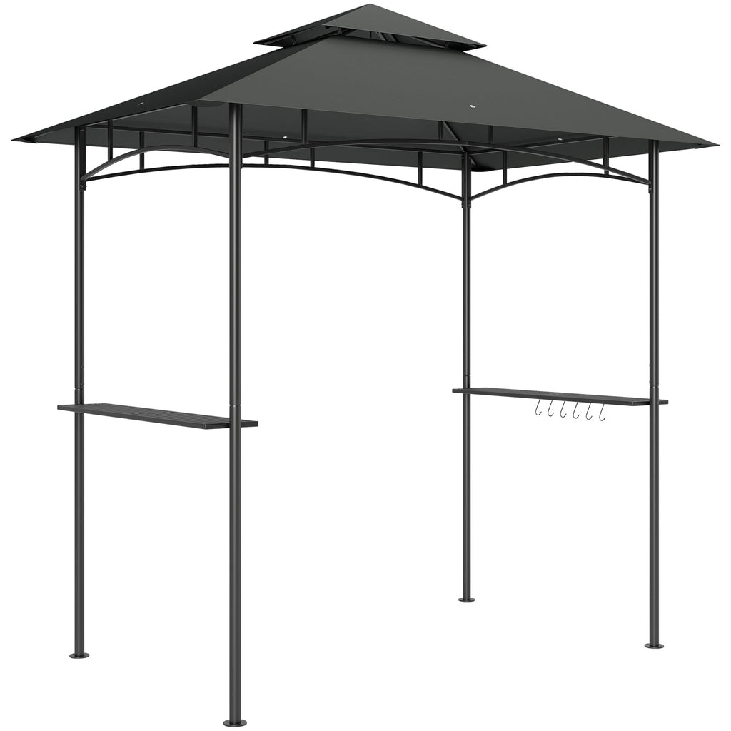 8' x 5' Grill Gazebo Canopy with LED Lights, 2 Side Shelves, Basket & Hooks for Picnic, Dark Grey