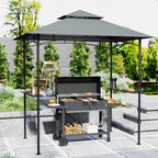8' x 5' Grill Gazebo Canopy with LED Lights, 2 Side Shelves, Basket & Hooks for Picnic, Dark Grey