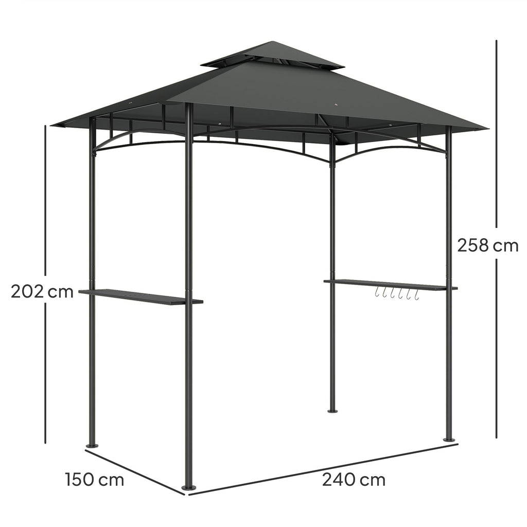 8' x 5' Grill Gazebo Canopy with LED Lights, 2 Side Shelves, Basket & Hooks for Picnic, Dark Grey