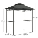 8' x 5' Grill Gazebo Canopy with LED Lights, 2 Side Shelves, Basket & Hooks for Picnic, Dark Grey