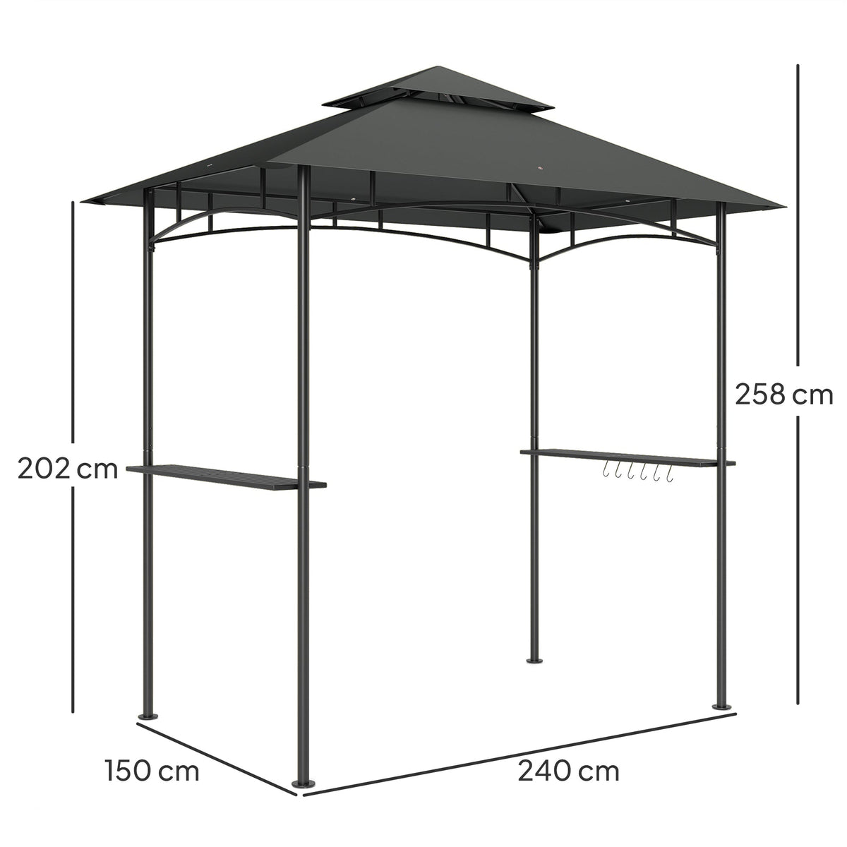 8' x 5' Grill Gazebo Canopy with LED Lights, 2 Side Shelves, Basket & Hooks for Picnic, Dark Grey