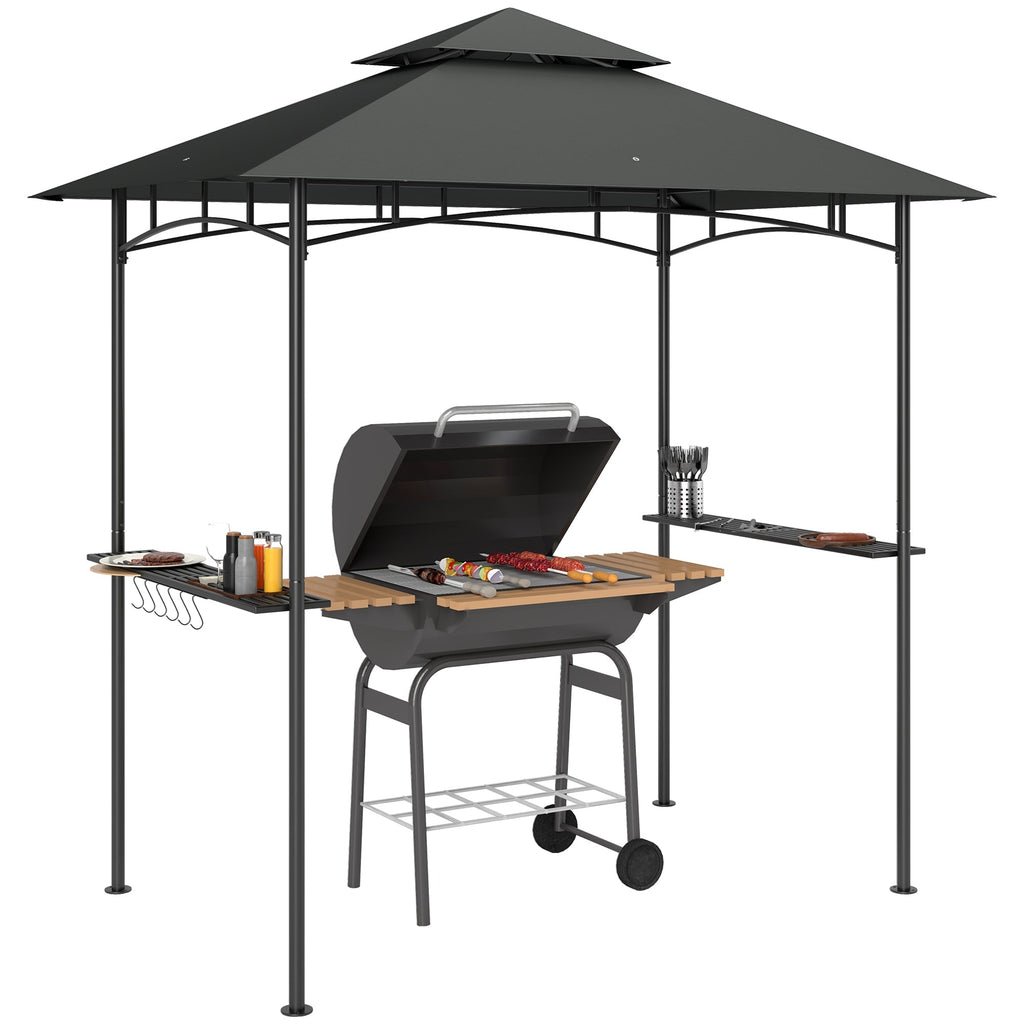 8' x 5' Grill Gazebo Canopy with LED Lights, 2 Side Shelves, Basket & Hooks for Picnic, Dark Grey