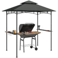 8' x 5' Grill Gazebo Canopy with LED Lights, 2 Side Shelves, Basket & Hooks for Picnic, Dark Grey