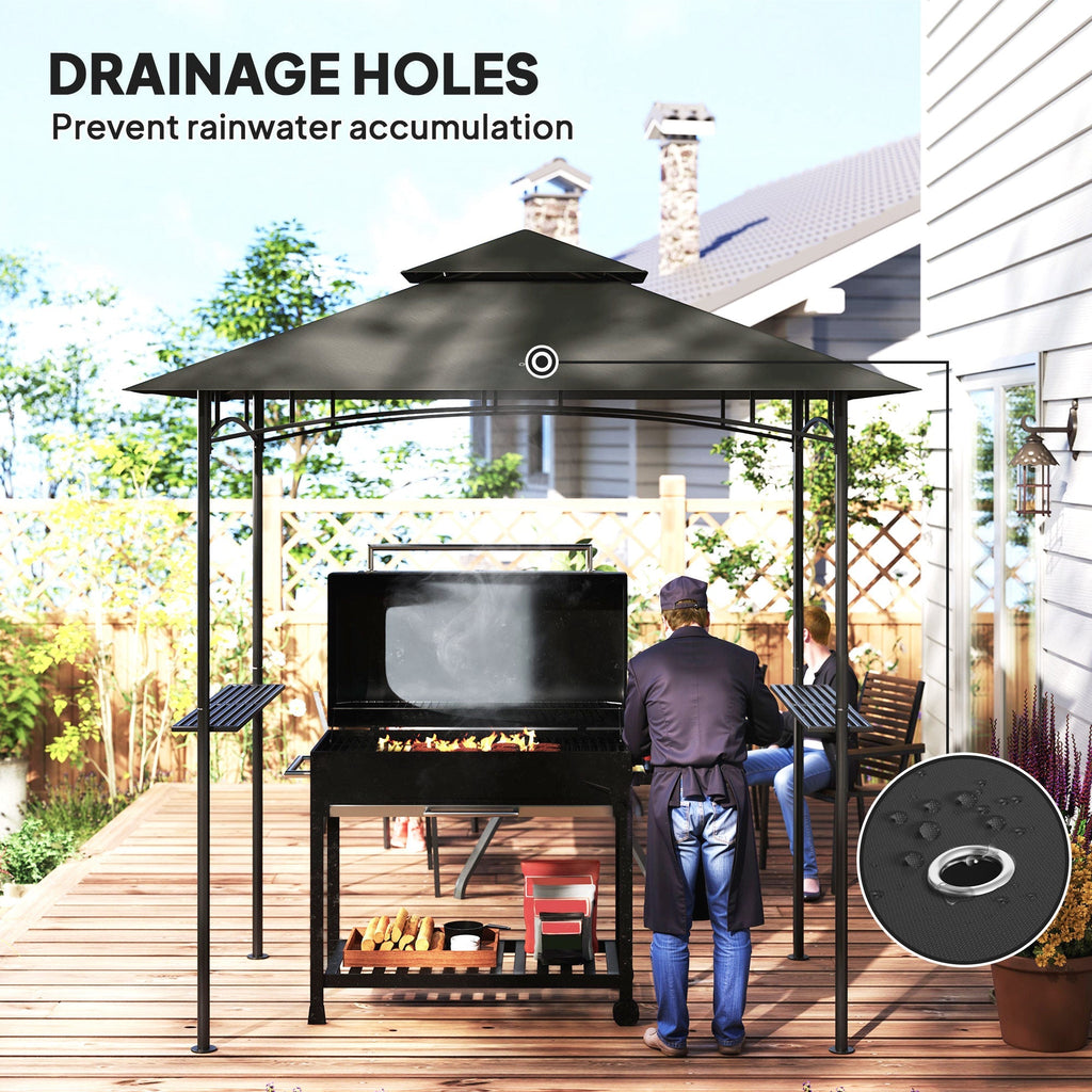 8' x 5' Grill Gazebo Canopy with LED Lights, 2 Side Shelves, Basket & Hooks for Picnic, Dark Grey