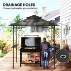8' x 5' Grill Gazebo Canopy with LED Lights, 2 Side Shelves, Basket & Hooks for Picnic, Dark Grey