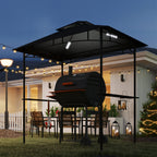 8' x 5' Grill Gazebo Canopy with LED Lights, 2 Side Shelves, Basket & Hooks for Picnic, Dark Grey