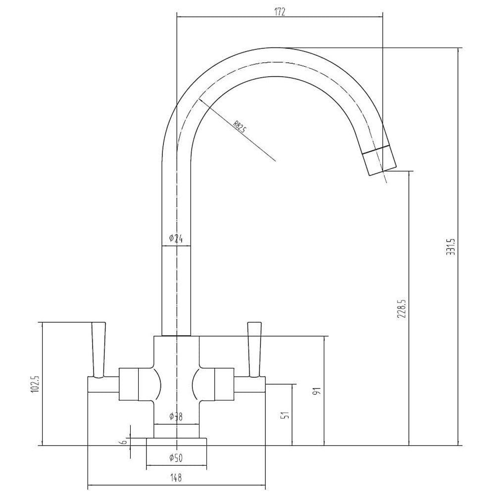 Astini Monmouth Twin Lever Kitchen Tap TIS5051