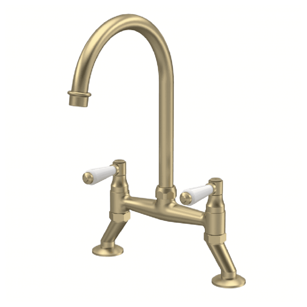 Astini Provencale Traditional Twin Lever Bridge Kitchen Mixer Tap with Ceramic Handles